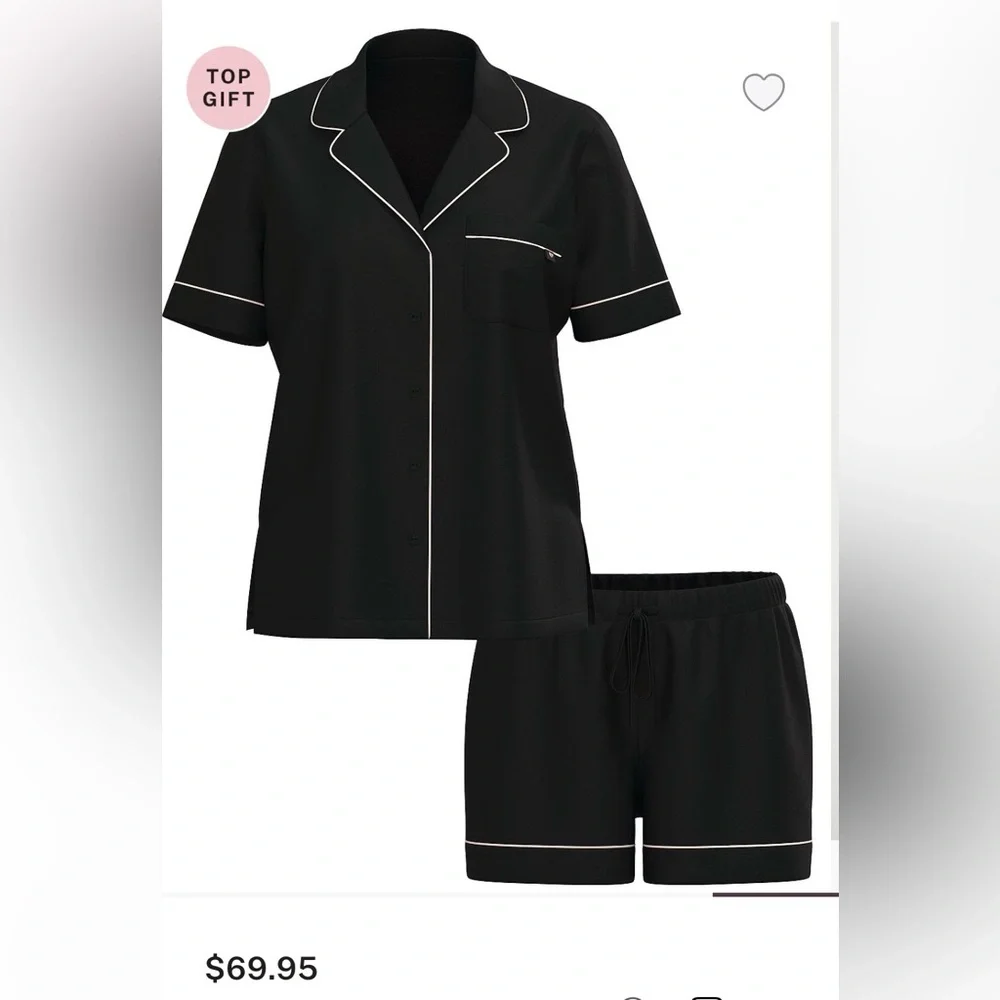 Victoria’s Secret Black & Red Hearts Button Down Modal Short Pajama Sleep Set XL - Picture 9 of 13